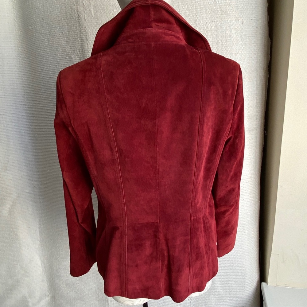 Vintage 90s L Red Suede Leather Jacket Burgundy - Picture 4 of 8